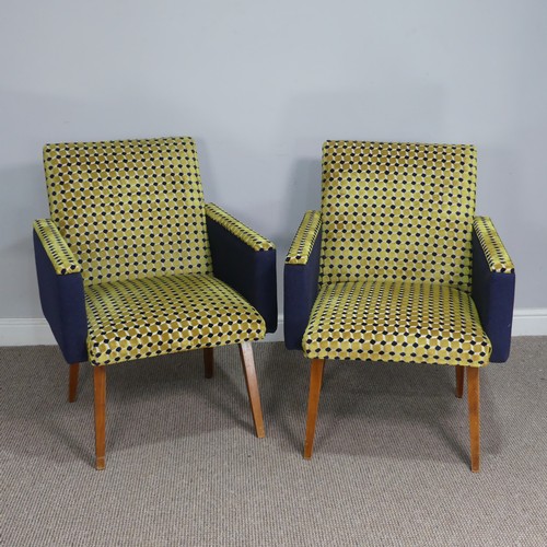 404 - A pair of retro green and blue upholstered Armchairs, circa 1960s, W 61 cm x H 82 cm x  D 68 cm(2)... 