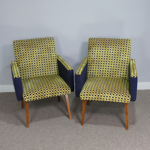 404 - A pair of retro green and blue upholstered Armchairs, circa 1960s, W 61 cm x H 82 cm x  D 68 cm(2)... 