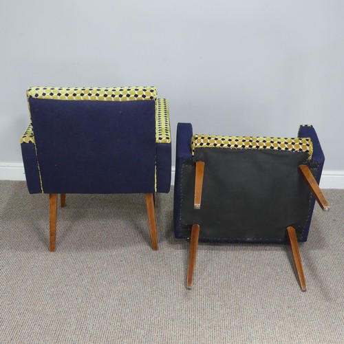 404 - A pair of retro green and blue upholstered Armchairs, circa 1960s, W 61 cm x H 82 cm x  D 68 cm(2)... 