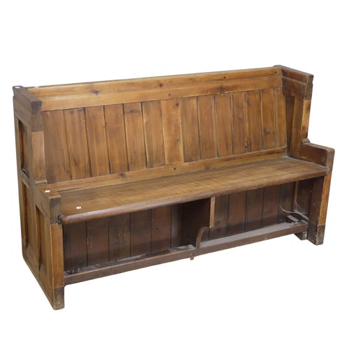 603 - A small vintage reclaimed oak Church Pew, W 137 cm x H 81 cm x D 48 cm.