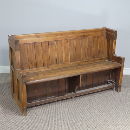 603 - A small vintage reclaimed oak Church Pew, W 137 cm x H 81 cm x D 48 cm.