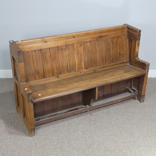 603 - A small vintage reclaimed oak Church Pew, W 137 cm x H 81 cm x D 48 cm.