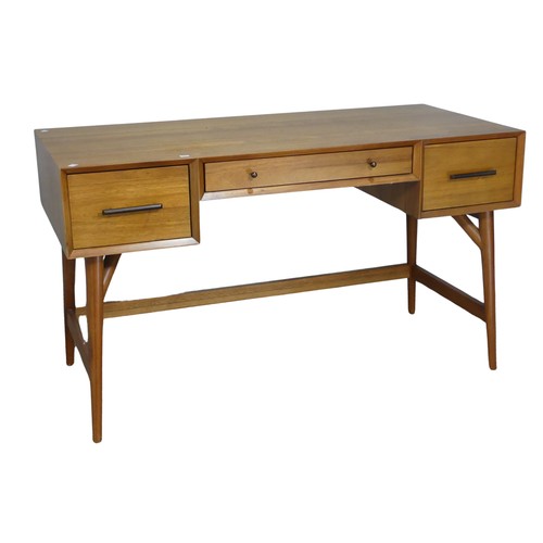 403 - A mid-20th century West Elm teak Desk, rectangular top above single frieze drawer over kneehole, fla... 