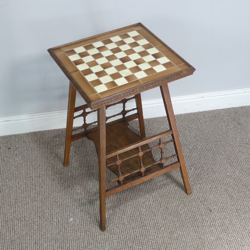 541 - An unusual Arts and Crafts/Aesthetic Movement oak tile top Table, probably by Shapland and Petter of... 