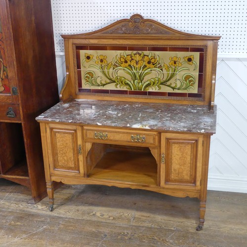 564 - An Arts and Crafts ash Washstand, in the manner of Shapland and Petter, tiled back with stylised Art... 