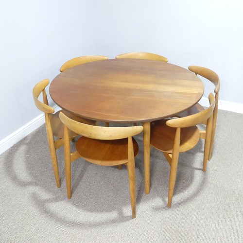 407 - Hans Wegner for Fritz Hansen ; A Danish teak and beech dining Table with seven 'heart' Chairs, the c... 