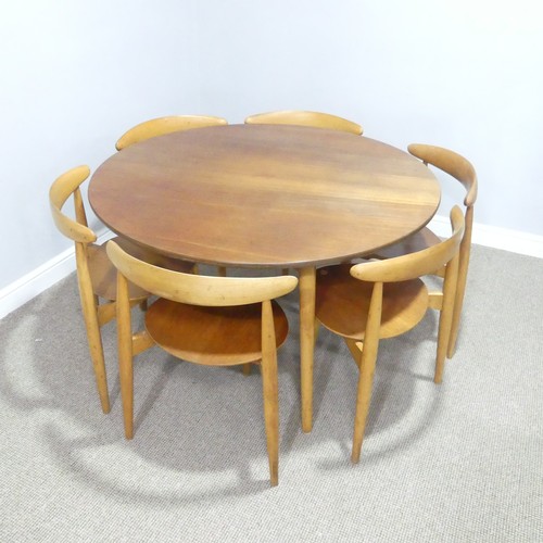 407 - Hans Wegner for Fritz Hansen ; A Danish teak and beech dining Table with seven 'heart' Chairs, the c... 