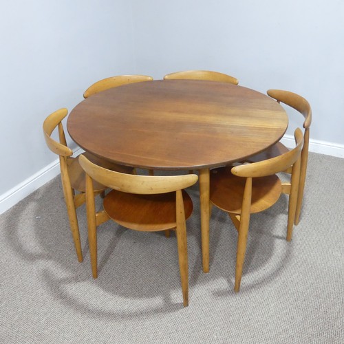 407 - Hans Wegner for Fritz Hansen ; A Danish teak and beech dining Table with seven 'heart' Chairs, the c... 