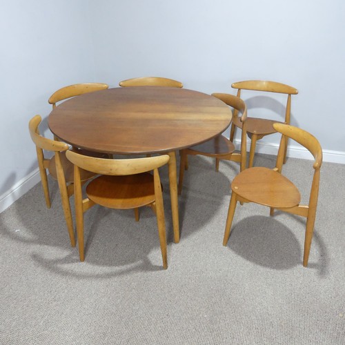 407 - Hans Wegner for Fritz Hansen ; A Danish teak and beech dining Table with seven 'heart' Chairs, the c... 