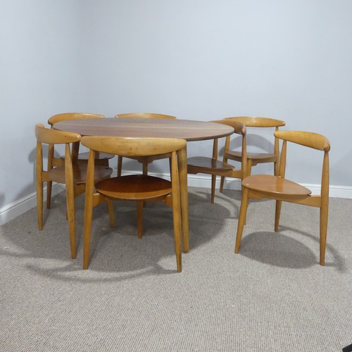 407 - Hans Wegner for Fritz Hansen ; A Danish teak and beech dining Table with seven 'heart' Chairs, the c... 