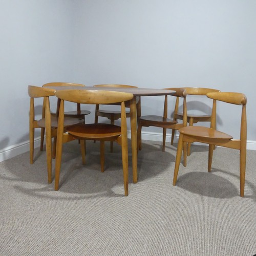 407 - Hans Wegner for Fritz Hansen ; A Danish teak and beech dining Table with seven 'heart' Chairs, the c... 