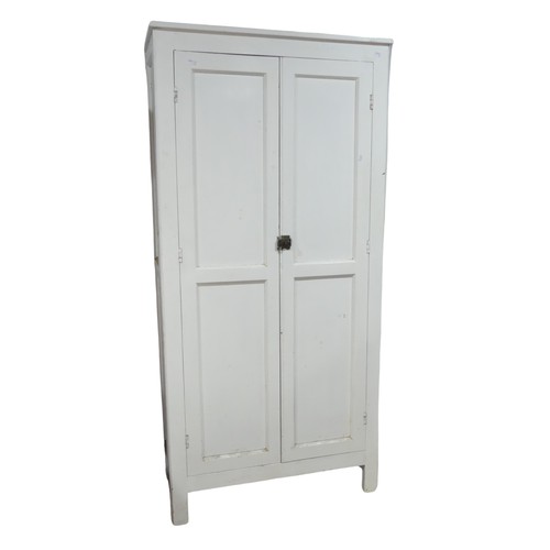 638 - An early 20th century painted pine housekeepers Cupboard, large panelled doors enclosing four deep s... 