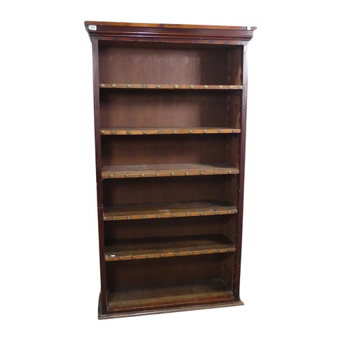 623 - A 19th century mahogany 'stud' open Bookcase, paper / leather lined sides, W 94 cm x H 169 cm x D 31... 