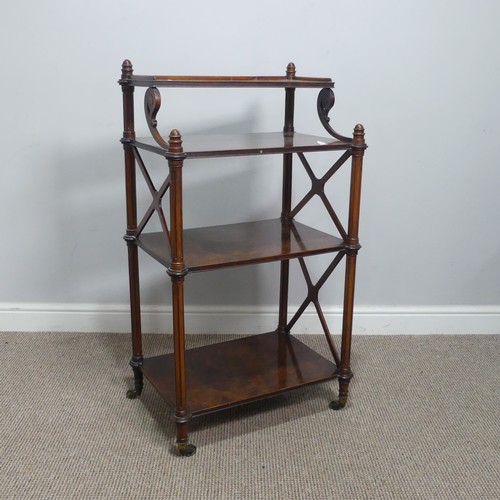 711 - A good Regency burr walnut four-tier Etagere, with reeded shelves and 'X' shaped side supports, rais... 