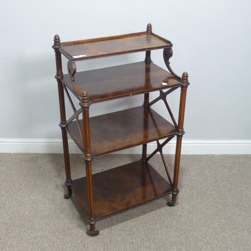 711 - A good Regency burr walnut four-tier Etagere, with reeded shelves and 'X' shaped side supports, rais... 