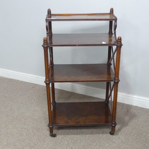 711 - A good Regency burr walnut four-tier Etagere, with reeded shelves and 'X' shaped side supports, rais... 