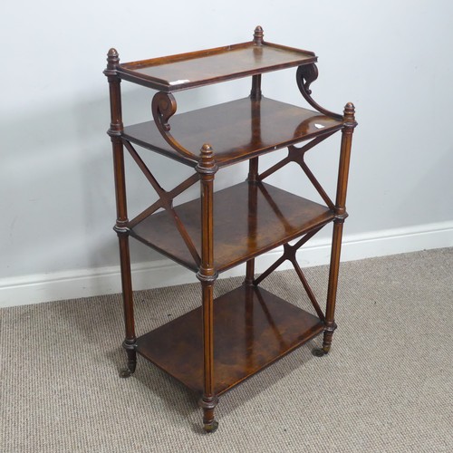 711 - A good Regency burr walnut four-tier Etagere, with reeded shelves and 'X' shaped side supports, rais... 