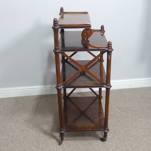 711 - A good Regency burr walnut four-tier Etagere, with reeded shelves and 'X' shaped side supports, rais... 