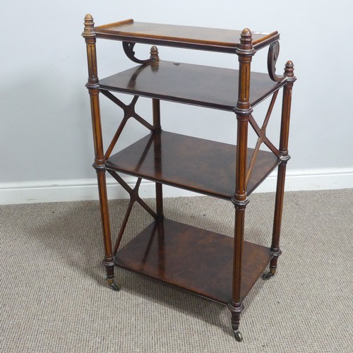 711 - A good Regency burr walnut four-tier Etagere, with reeded shelves and 'X' shaped side supports, rais... 