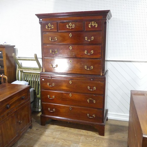 622 - A Georgian mahogany Chest on Chest, moulded cornice with geometric banding, above reeded edges and t... 