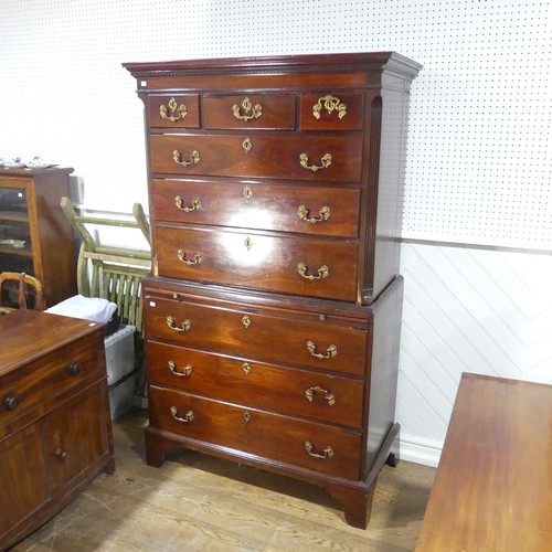 622 - A Georgian mahogany Chest on Chest, moulded cornice with geometric banding, above reeded edges and t... 