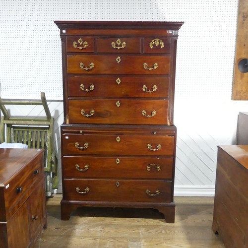 622 - A Georgian mahogany Chest on Chest, moulded cornice with geometric banding, above reeded edges and t... 