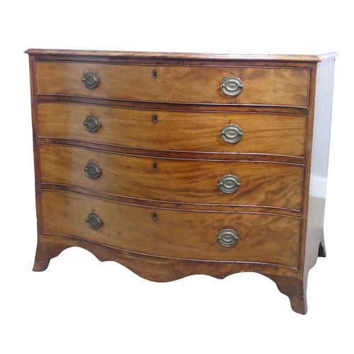 627 - A Georgian mahogany serpentine Chest of drawers, of four long graduating drawers with oak carcass, r... 