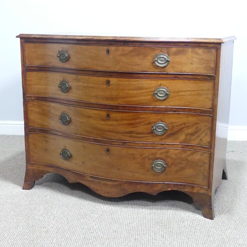 627 - A Georgian mahogany serpentine Chest of drawers, of four long graduating drawers with oak carcass, r... 