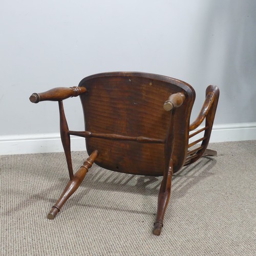 637 - An antique ash and elm windsor Armchair, hoop stick and splat back above squashed pad arms, above sh... 