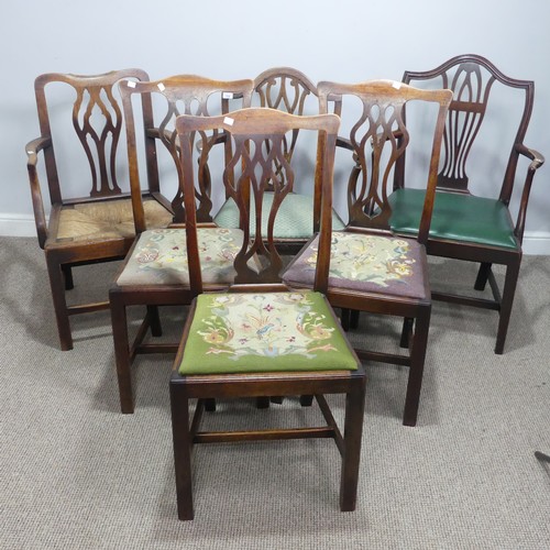 639 - A harlequin set of six Georgian dining Chairs, comprising of three elbow chairs and three dining cha... 