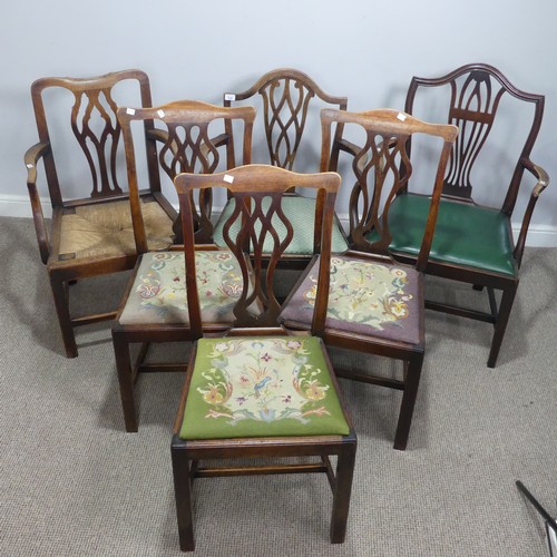 639 - A harlequin set of six Georgian dining Chairs, comprising of three elbow chairs and three dining cha... 