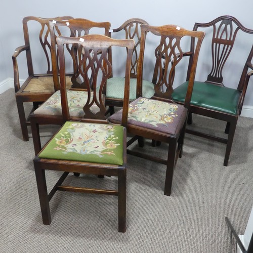 639 - A harlequin set of six Georgian dining Chairs, comprising of three elbow chairs and three dining cha... 