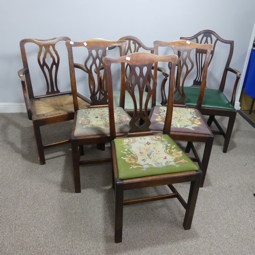 639 - A harlequin set of six Georgian dining Chairs, comprising of three elbow chairs and three dining cha... 