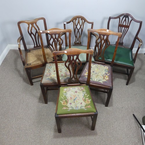 639 - A harlequin set of six Georgian dining Chairs, comprising of three elbow chairs and three dining cha... 