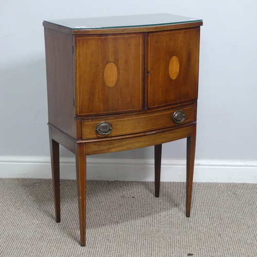 631 - An Edwardian mahogany bow-fronted and inlaid side Cupboard, of small proportions, with two small cup... 