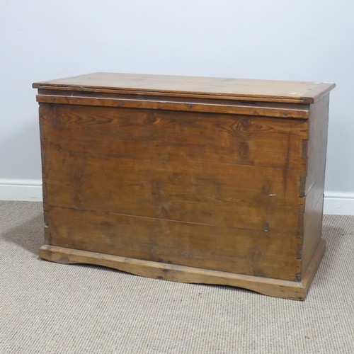 620 - An antique pine mule Chest, rectangular hinged top above two short drawers, raised on moulded plinth... 