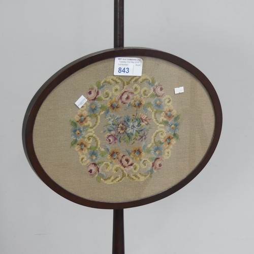 606 - A 19th century mahogany pole Screen, embroidered panel raised on cabriole tripod base, H 154 cm.&nbs... 