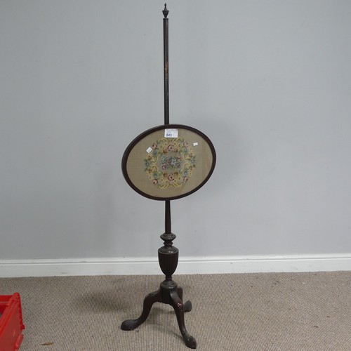 606 - A 19th century mahogany pole Screen, embroidered panel raised on cabriole tripod base, H 154 cm.&nbs... 