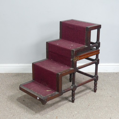 587 - A set of 19th century oak metamorphic library Steps, with a set of four upholstered tread steps tran... 