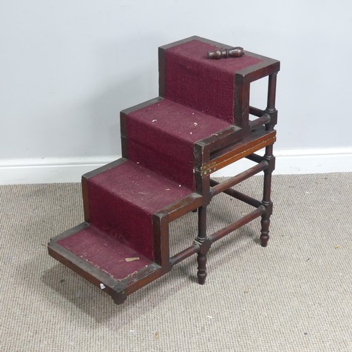 587 - A set of 19th century oak metamorphic library Steps, with a set of four upholstered tread steps tran... 