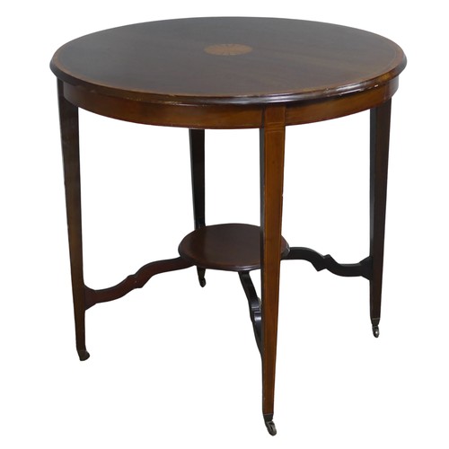 566 - An Edwardian mahogany inlaid circular occasional Table, circular top inlaid to the centre and b... 