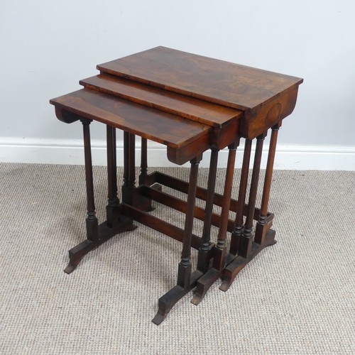 578 - An antique 19th century style rosewood nest of three tea Tables, (largest) W 51.5 cm x H 58.5 cm x D... 