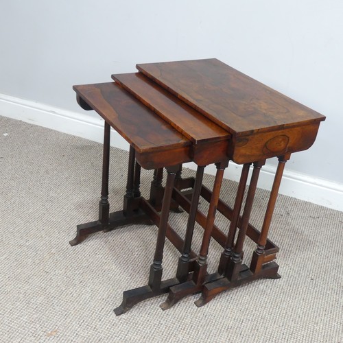 578 - An antique 19th century style rosewood nest of three tea Tables, (largest) W 51.5 cm x H 58.5 cm x D... 