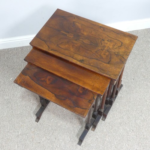 578 - An antique 19th century style rosewood nest of three tea Tables, (largest) W 51.5 cm x H 58.5 cm x D... 