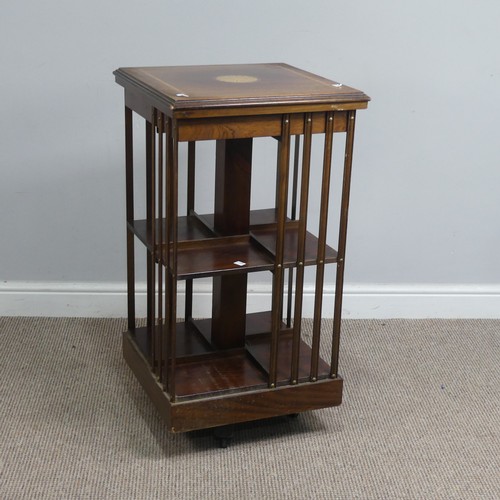 586 - An Edwardian mahogany inlaid revolving Bookcase, raised on castors, W 46 cm x H 85 cm x D 46 cm.&nbs... 