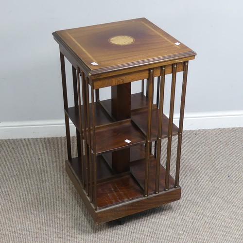 586 - An Edwardian mahogany inlaid revolving Bookcase, raised on castors, W 46 cm x H 85 cm x D 46 cm.&nbs... 