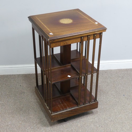 586 - An Edwardian mahogany inlaid revolving Bookcase, raised on castors, W 46 cm x H 85 cm x D 46 cm.&nbs... 