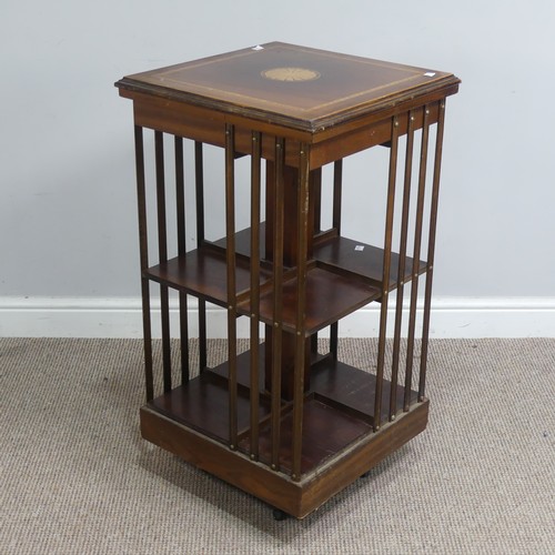 586 - An Edwardian mahogany inlaid revolving Bookcase, raised on castors, W 46 cm x H 85 cm x D 46 cm.&nbs... 