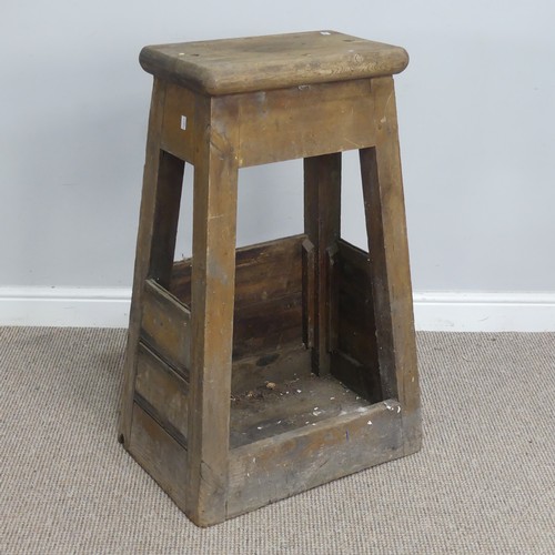 579 - A large antique pine Stool / workshop Stand, rectangular top raised on tapering box base, W 55 cm x ... 