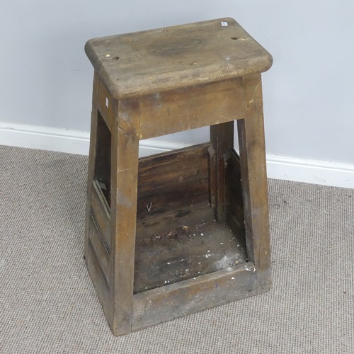 579 - A large antique pine Stool / workshop Stand, rectangular top raised on tapering box base, W 55 cm x ... 